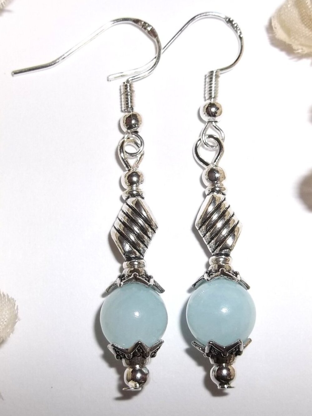 Light Blue Earring Silver Tone Dangle Drop Jewelry Set Pair Woman Accessory D881